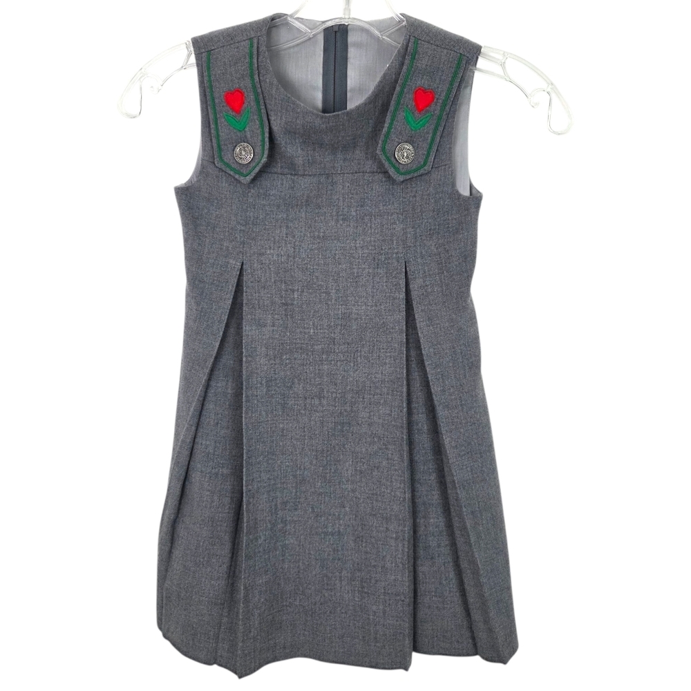 Vintage Florence Eiseman Wool Heart Dress RARE Girls 6 Red Green Gray Sleeveless